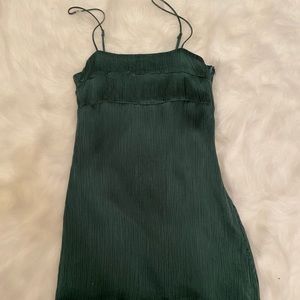 A Line Green Dress Satin